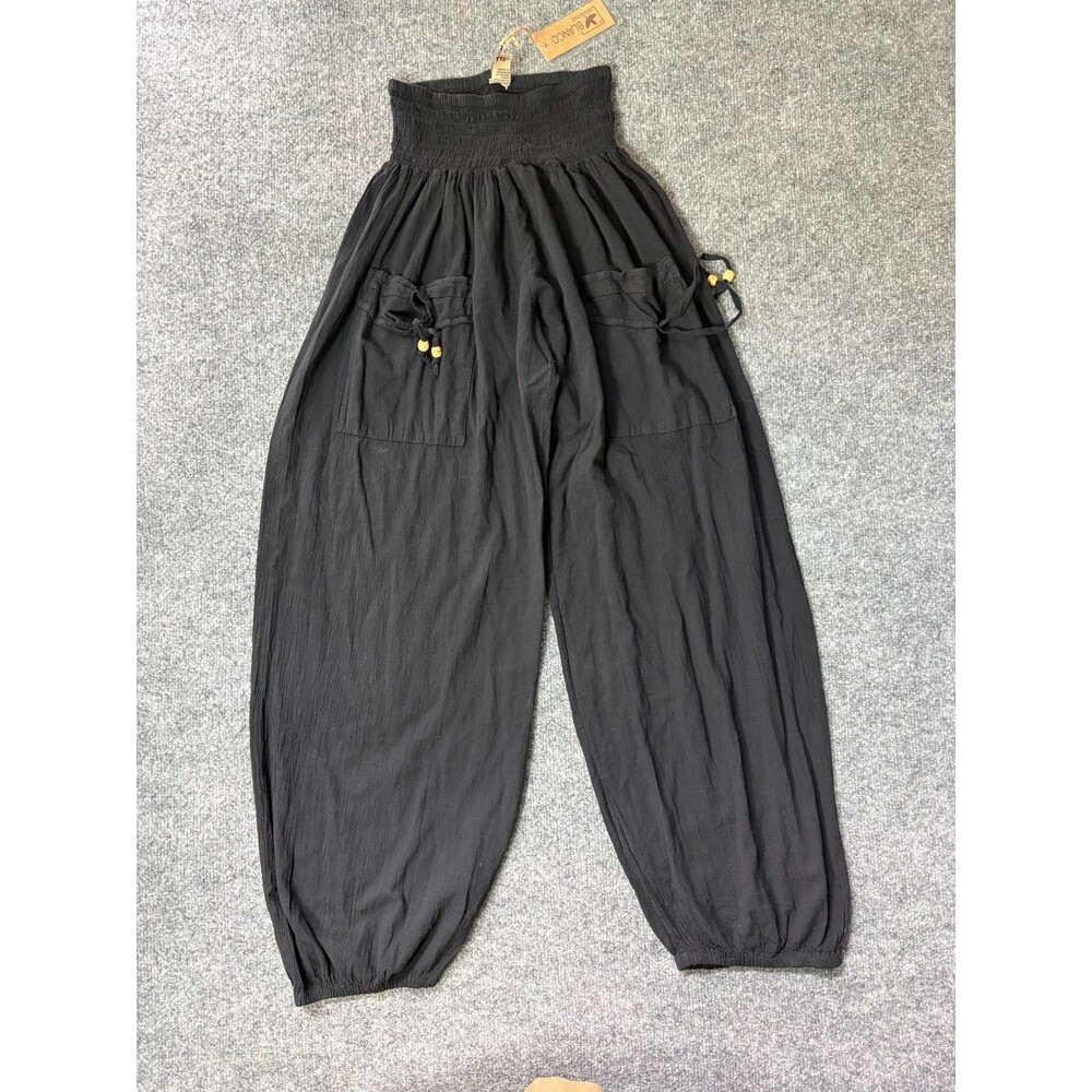 Blanco Pants Womens Large Black Cotton Pockets Stretch Waist Made in Peru NEW